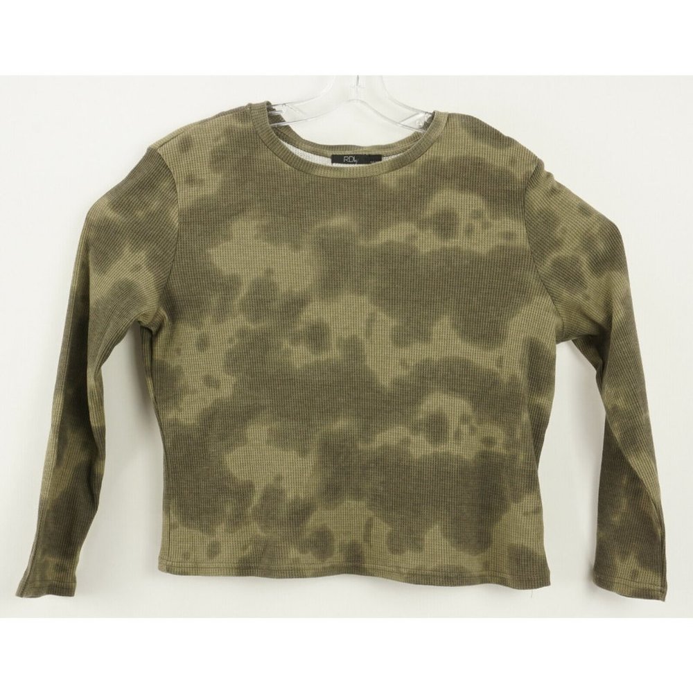 New RDI Women's Sizes‎ S / L Green Camo Waffle Knit Thermal Crew Neck Tee Top